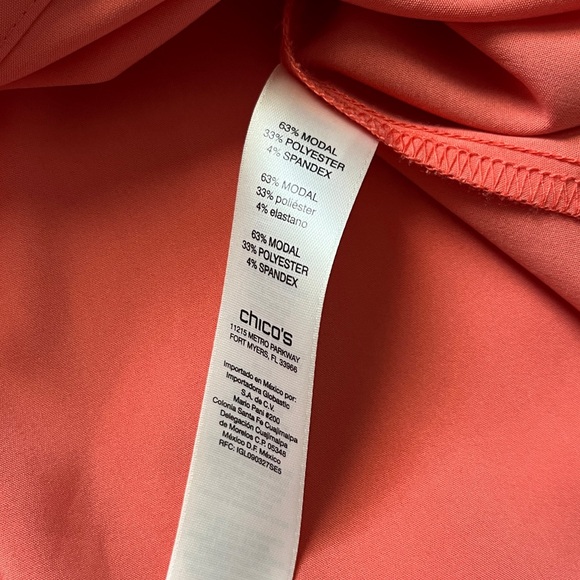 Chico’s Solid Button Down Utility Blouse Coral Modal Dress Shirt Medium - Picture 5 of 7